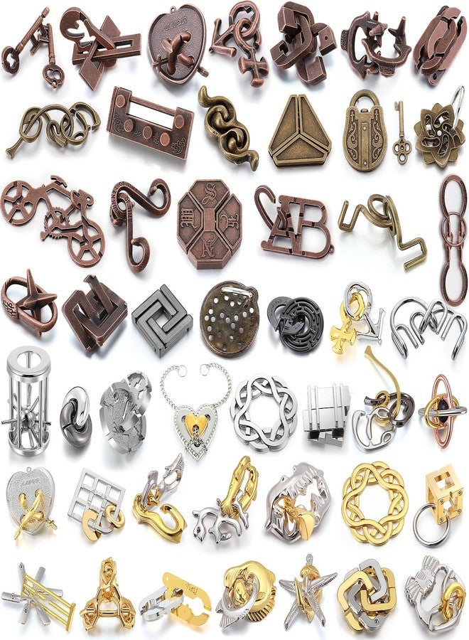 Yilloog 48 Pcs 3D Metal Puzzles Difficult Metal Brain Assortment for Adults Game Highly Hard Brain IQ Logic Test Disentanglement for Mind Challenge(Vivid Style) - Image 1